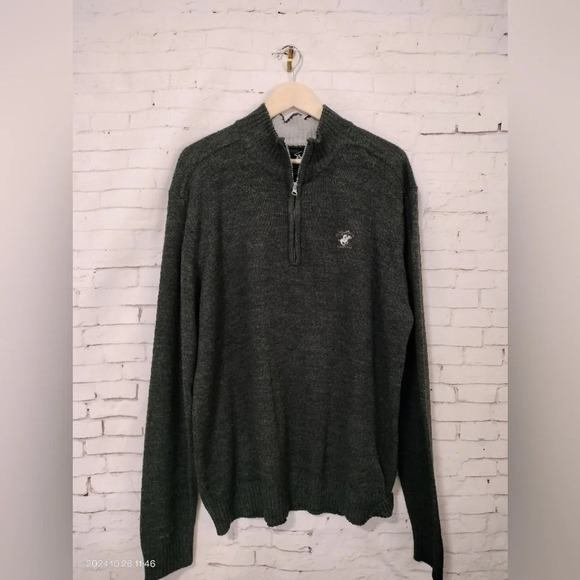 Beverly Hills Polo Club Men's Gray Sweater 1/4" Zipper Closure Pullover - Picture 2 of 6